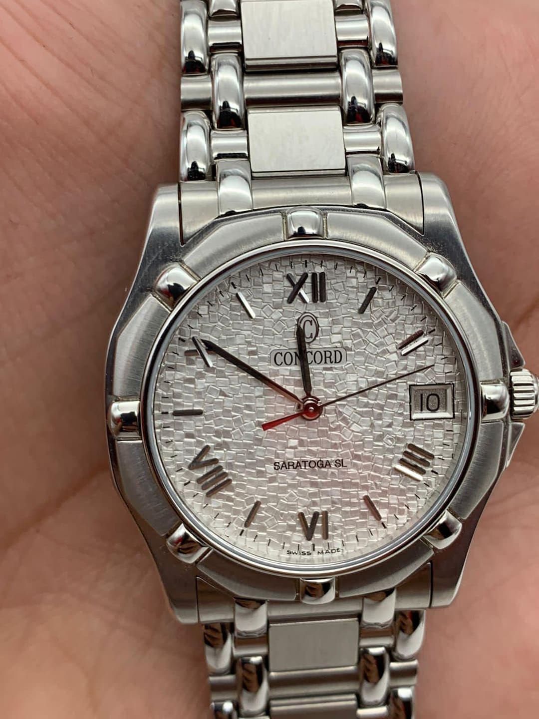 Concord Vintage Saratoga SL Silver Block Dial Quartz Watch ( New Un ...