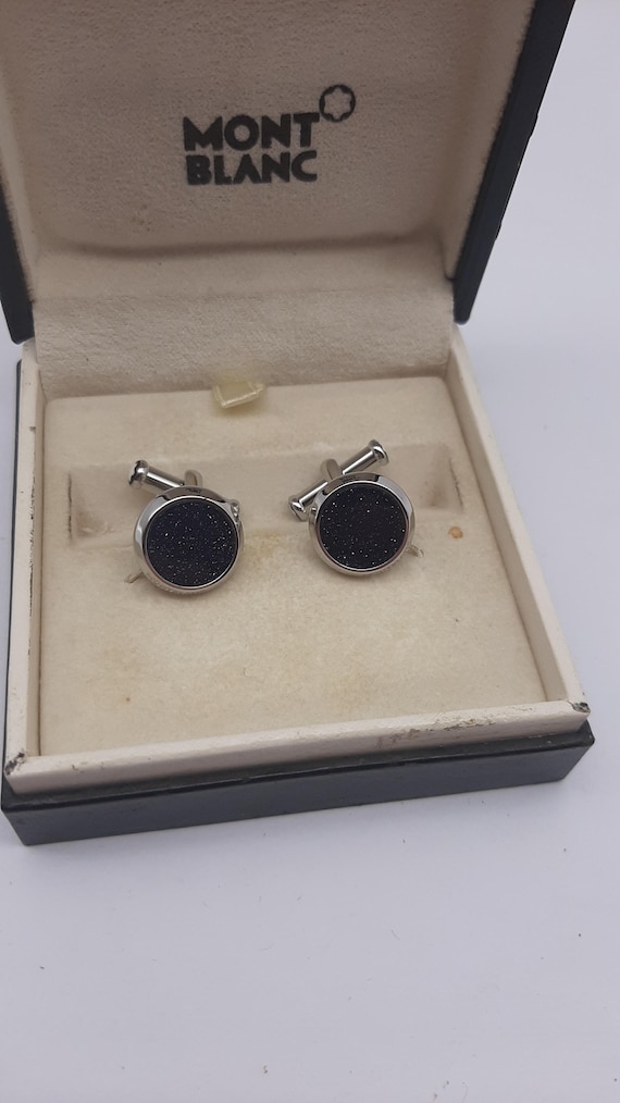 MONTBLANC シルバー ブラック カフリンクス Montblanc Meisterstück Cufflinks, Round Stainless Steel With Black