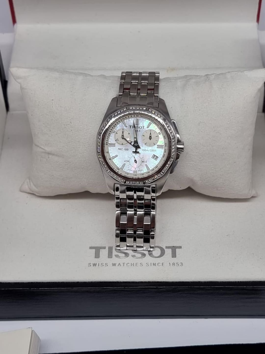 Tissot PRC 100 Diamond Bezel Streel MOP Dial Quart Ladies  display picture 3