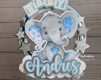 Baby elephant baby shower cake topper - baby boy - party decor - baby shower centerpiece - custom party decor