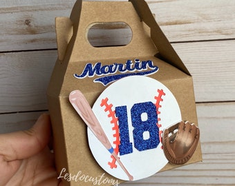 12 - Mini Personalized Baseball gable boxes - treat boxes - custom party favors - candy boxes - Dodgers inspired - Baseball theme birthday