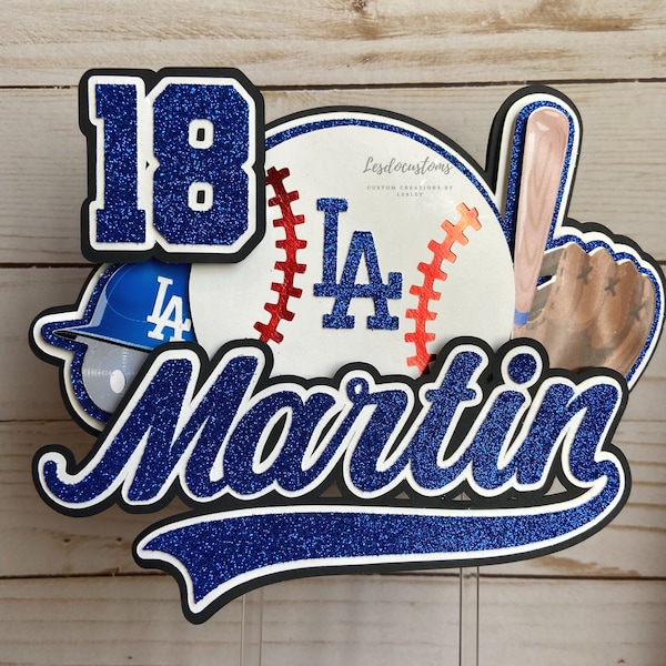 3D LA Dodgers Cake Topper - Personalized/custom party decor- Birthday decoration - baseball theme-  Dodger party