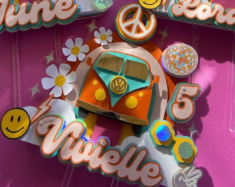 Groovy cake topper - custom party decor -party favors - groovy theme -  groovy birthday - retro theme - peace and love cake topper