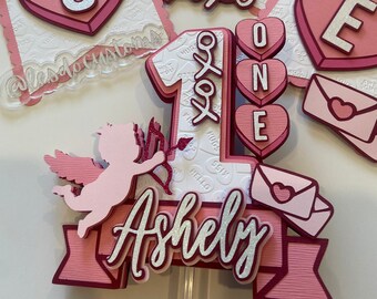 Valentine's day theme 1st birthday cake topper -custom cake topper - photo prop - custom party decor -little sweetheart theme - party favors