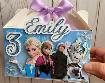 12 Frozen gable boxes - Frozen themed party decor- Ana, Elsa and Olaf characters - Birthday party - Frozen inspired - goodie boxes