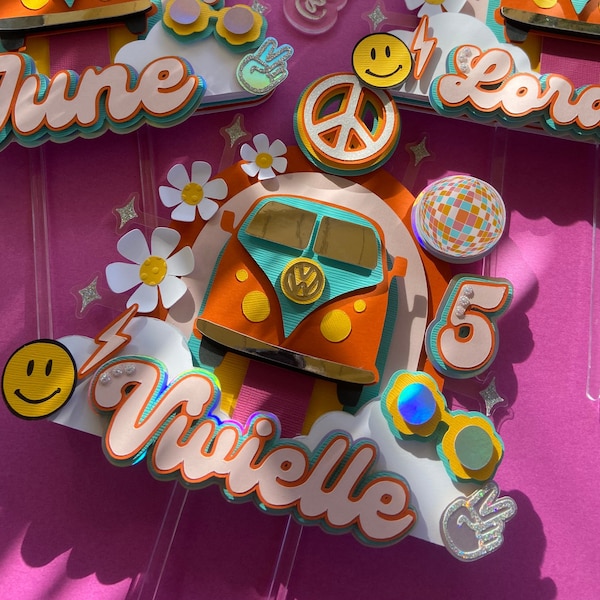 Groovy cake topper - custom party decor -party favors - groovy theme -  groovy birthday - retro theme - peace and love cake topper