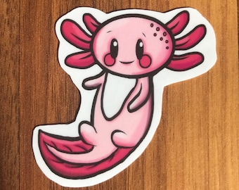 Holographic Axolotl Sticker: Kawaii Pink Vinyl Decal