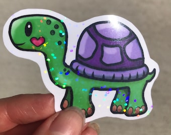 Holographic Turtle Sticker: Hand-Drawn Reptile Art