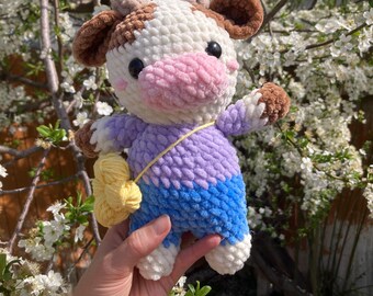 Crochet Cow Plushie, Amigurumi Toy, Handmade Plush