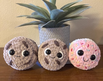 Crochet Cookie Plushie: Handmade Chenille Yarn Stuffed Toy