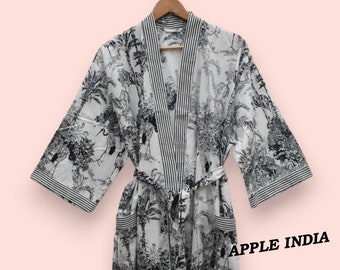 Accappatoio kimono da spiaggia indiano nero 100% cotone, accappatoio kimono, accappatoio in cotone, accappatoio per doccia, accappatoio premaman Accappatoio Vestaglia Abbigliamento da spiaggia lungo/corto