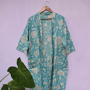 Beautiful Cotton Kimono Dress, Bath Robe Kimono, hand Block Printed Cotton Kimono, Shower Robe, Cotton Kimono Robe, Dressing Gown tiger