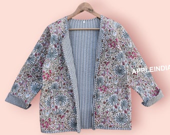 Cotton quilted handmade reversible fashion jacket coat Floral kantha women girls jacket winter summer bohemian long short Patchwork Jacket
