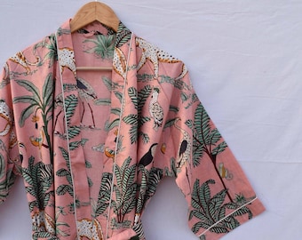Accappatoio kimono da spiaggia indiano verde 100% cotone, accappatoio kimono, accappatoio in cotone, accappatoio per doccia, accappatoio premaman Accappatoio Vestaglia Abbigliamento da spiaggia lungo/corto