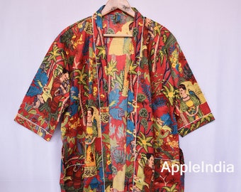 Frida Khalo Accappatoio Kimono in cotone, Vestaglia Accappatoio Matrimonio Doccia Accappatoio premaman Camicia da notte Camicia da notte Stampa a blocchi Abito da damigella d'onore, Estate