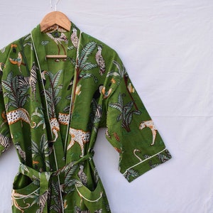Green 100% Cotton Indian Beach Kimono Robe ,Kimono Robe,Cotton Robe,Shower Robe, Maternity Robe Bath robe Dressing Gown Beachwear long/short