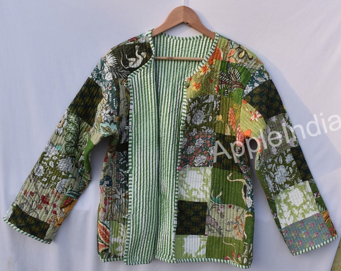 Cotton Quilted Jacket Reversible Floral Jacket,coats Vintage Handmade ...