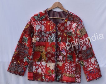 Cotton Quilted Jacket Reversible floral Jacket,Coats vintage HandMade for women men bomber Boho kantha Jacket for Women winter summer coats