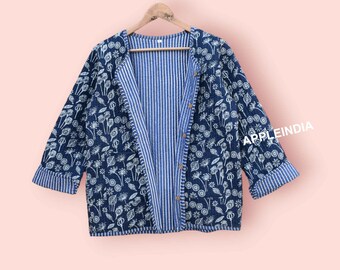 Giacca da donna reversibile trapuntata in cotone verde, giacca da donna e ragazza, giacca invernale estiva boho lunga e corta con ricamo.
