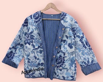 Giacca trapuntata in cotone, giacca floreale reversibile, cappotti vintage fatti a mano per donne e uomini, bomber, giacca kantha boho per donne, cappotti invernali ed estivi