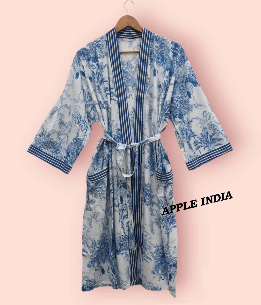Blue 100% Cotton Indian Beach Kimono Robe ,kimono Robe,cotton Robe ...