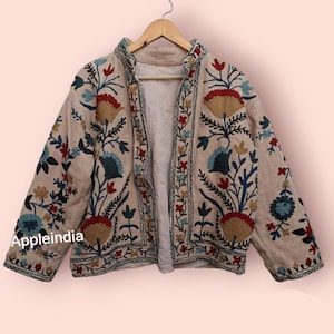 Cotton Suzani Hand Embroidery Jacket Coat, Women Wear Winter summer Jackets, Bridesmaid Gift, Kimono Robe, wedding floral kantha Jacket,Coat