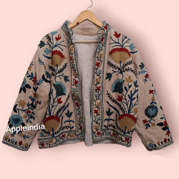 Cotton Suzani Hand Embroidery Jacket Coat, Women Wear Winter summer Jackets, Bridesmaid Gift, Kimono Robe, wedding floral kantha Jacket,Coat