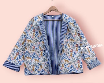 Cotton quilted handmade reversible fashion jacket coat Floral kantha women girls jacket winter summer bohemian long short Patchwork Jacket