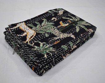 Manta reversible con estampado de pavo real azul, colcha bohemia, edredón tamaño king, ropa de cama hecha a mano, edredón de algodón, edredón decorativo Kantha