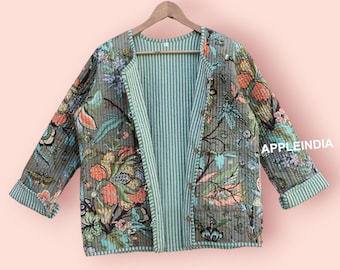 Cotton quilted handmade reversible fashion jacket coat Floral kantha women girls jacket winter summer bohemian long short Patchwork Jacket