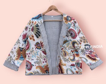 Giacca da donna reversibile trapuntata in cotone bianco, giacca da donna e ragazza, giacca invernale estiva boho lunga e corta con ricamo.