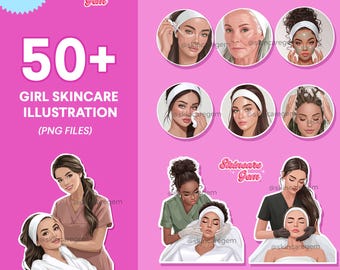 Girl Skincare Illustration, PNG File, Esthetician, canva, skincare, beauty, spa , social media, graphics, digital, reels (Quick download)