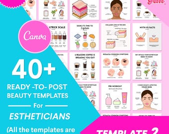 ESTHETICIAN Templates 2 , canva, templates, skincare, beauty, esthetician, ready-to-post , skincare template, social media  (quick download)