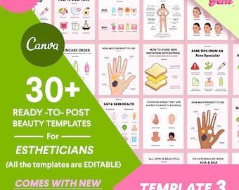 ESTHETICIAN Templates 3 , canva, templates, skincare, beauty, esthetician, ready-to-post , skincare template, social media  (quick download)