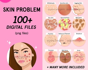 Skin Problem Digital Illustration, PNG Files, esthetician, beauty  (instant download)