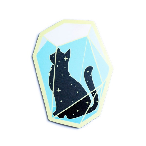 crystal cat magnet - turquoise crystal cat vinyl magnet / die cut / weatherproof / scratch resistant / made in Canada / black cat magnet