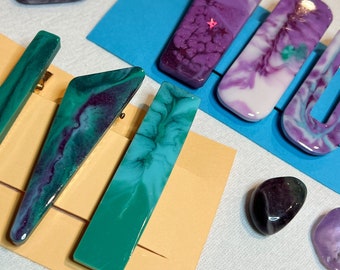Clips para el cabello de malaquita y amatista