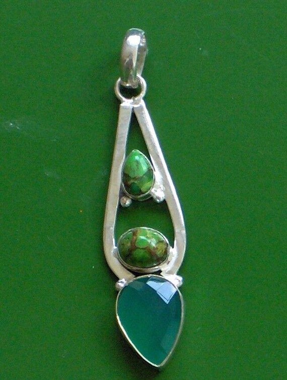 2.75" emerald , green turquoise solid 925 silver … - image 1