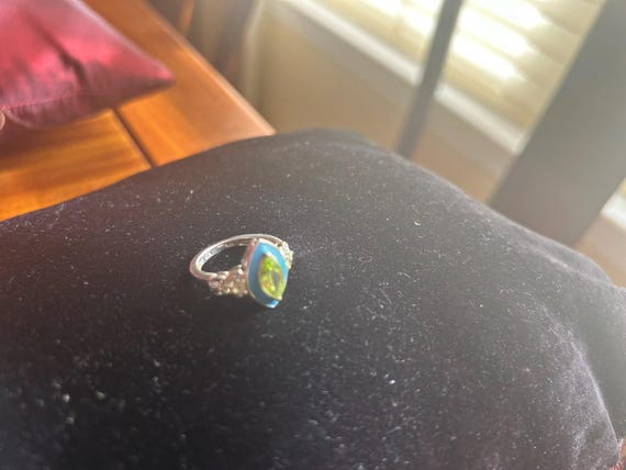 Solid 925 sterling silver ring with peridot and b… - image 2