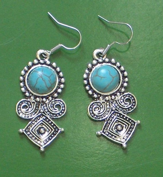 2" drop bali style turquoise antique silver earrings, luv em!!!
