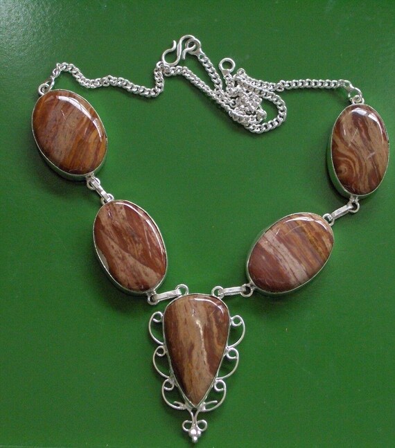 Big stone jasper 19" solid 925 silver necklace, r… - image 1