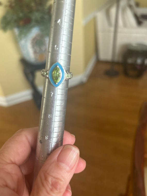 Solid 925 sterling silver ring with peridot and b… - image 3