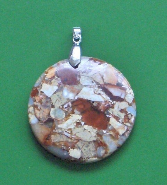 braciated agate circular solid 925 silver pendant - image 1