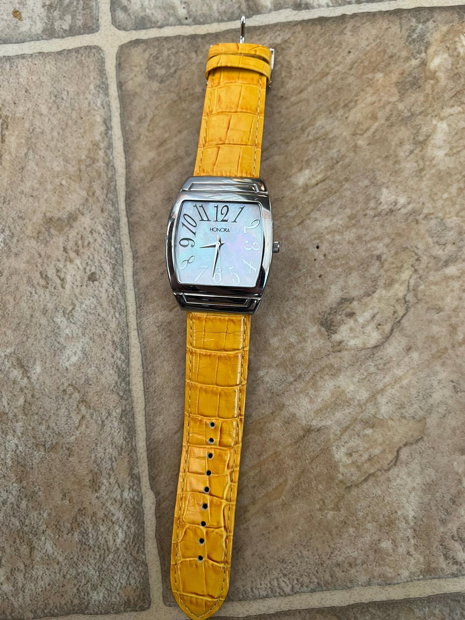 Women’s Honora pearlescent watch with Orange genuine leather strap. 304OR-FV_4c8d93f5-e733-4b36-  main image 4