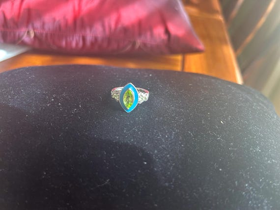 Solid 925 sterling silver ring with peridot and b… - image 4