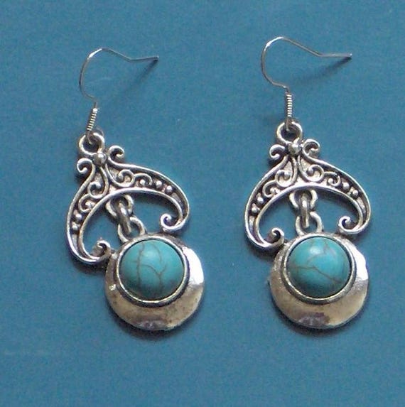 2" drop bali style turquoise antique silver earrings, luv em!!!