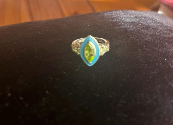 Solid 925 sterling silver ring with peridot and b… - image 1