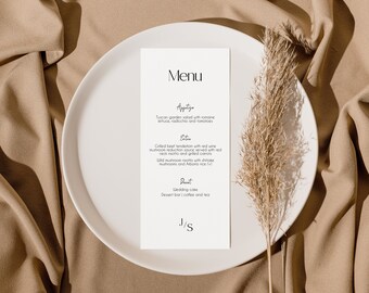 Minimalist Modern Wedding Dinner Menu, Printable Minimalist Wedding Menu, DIY Wedding Menu PDF + JPG download