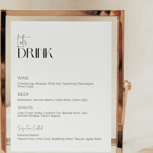 Simple Chic Minimalistic Wedding Bar Sign, Wedding Bar Sign 8x10, Wedding Bar Sign Downloadable Template