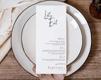 Minimalist Modern Wedding Dinner Menu, Printable Minimalist Wedding Menu, DIY Wedding Menu PDF + JPG download